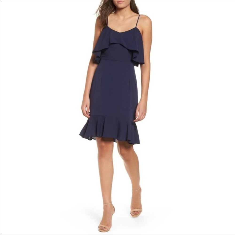NWT Leith Double Ruffle Flounce Dress Navy | Size M